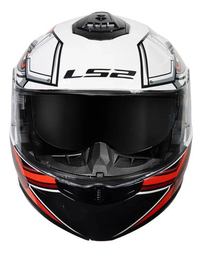 Capacete Escamoteável LS2 FF908 Strobe II Xdron com Óculos Solar Branco Vermelho