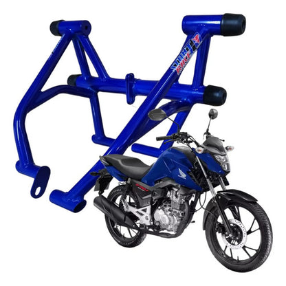 Protetor de Motor Stunt Race Honda Cg 160 Titan Fan Start Cargo 2016 a 2025 Azul Metálico