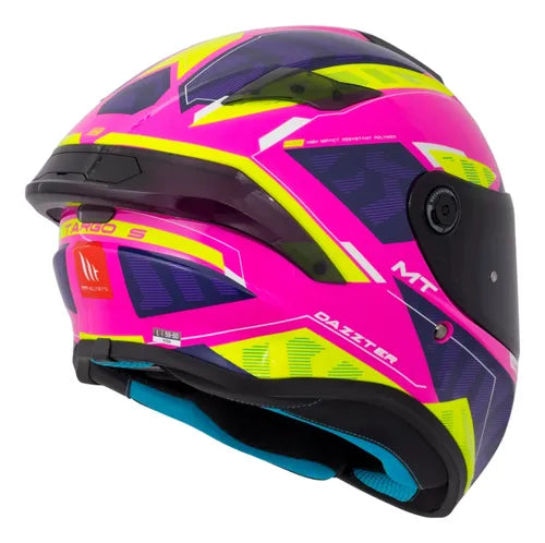 Capacete MT Helmets Targo Dazzter Rosa Roxo Amarelo Brilhante