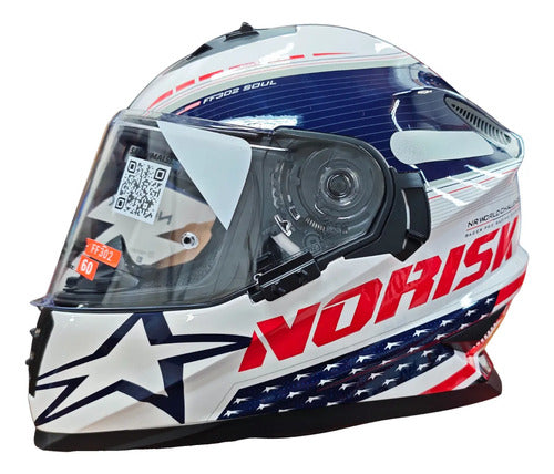 Capacete Norisk FF302 Soul II Grand Prix USA com Óculos Solar Interno Branco Brilhante