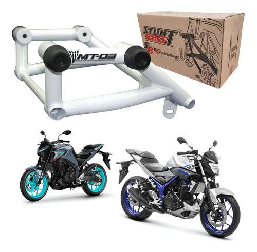 Protetor de Motor Stunt Race Cage Yamaha Mt-03 2016 a 2026 Branco Brilhante