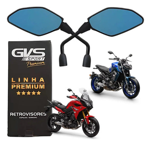 Par de Retrovisores GVS Premium Giro 360 Universal Rosca Yamaha Lente Convexa Azul