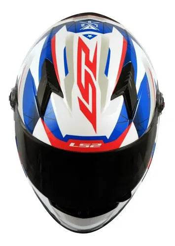 Capacete LS2 FF358 Draze Branco Azul Vermelho Brilhante Tamanho 60/L