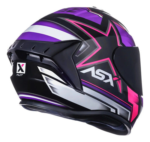 Capacete ASX Draken Pilot Preto Lilás Rosa Brilhante