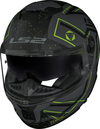 Capacete LS2 FF808 Stream II Maze com Óculos Solar Interno Cinza Preto