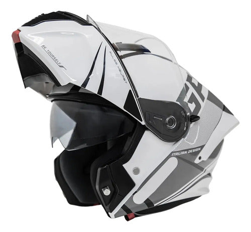Capacete Escamoteável GP Tech A128 SV Pulse Be Yourself Branco Cinza Brilhante