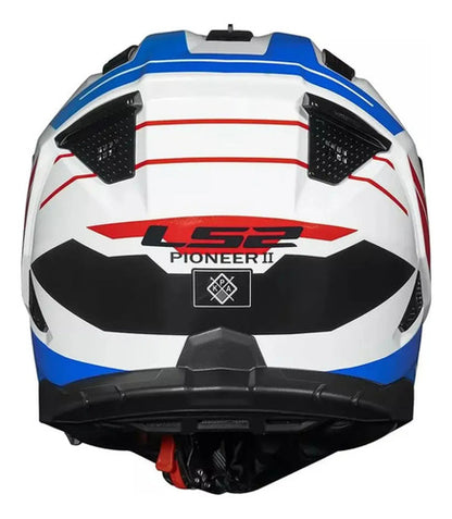 Capacete LS2 MX702 Pioneer II Namib com Óculos Solar Interno Branco Azul Vermelho