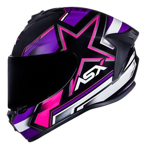 Capacete ASX Draken Pilot Preto Lilás Rosa Brilhante