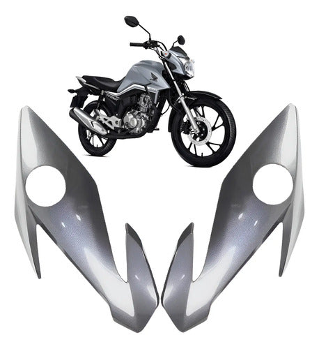 Par de Carenagens Laterais do Farol Paramotos Honda Cg 160 Titan 2022 a 2024 Prata Iron Nail