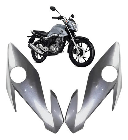 Par de Carenagens Laterais do Farol Paramotos Honda Cg 160 Titan 2022 a 2024 Prata Iron Nail