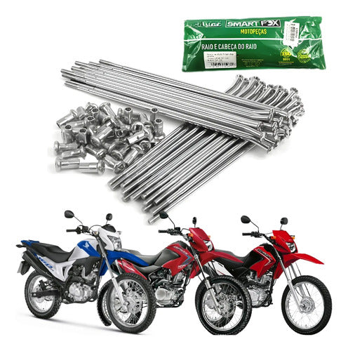 Jogo de Raios Dianteiro Smartfox Honda Bros 125 150 160 4 mm Cromado