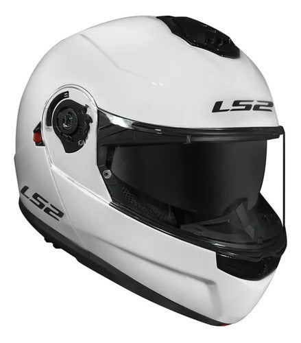 Capacete Escamoteável LS2 FF908 Strobe II Solid com Óculos Solar Branco Brilhante Tamanho 56/S