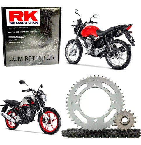 Kit Relação RK com Retentor Honda Cg 160 Titan Fan Start Cargo 2016 a 2024 428 118L 44/15T