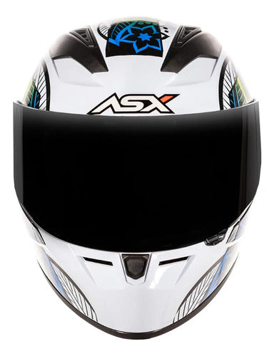 Capacete ASX City Flowers Branco Preto Colorido Brilhante