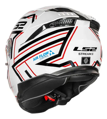 Capacete LS2 FF808 Stream II Maze com Óculos Solar Interno Branco Preto Brilhante
