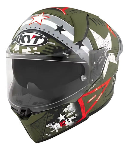Capacete KYT R2R Max Assault com Óculos Solar Interno Verde Fosco