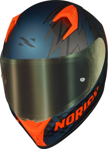 Capacete Norisk Flow Daytona com 2 Viseiras e Spoiler Azul Laranja Fosco