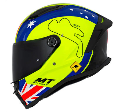 Capacete MT Helmets Stinger 2 Grand Chelem Austrália Amarelo Azul Brilhante