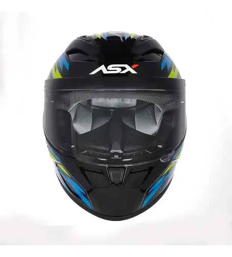 Capacete ASX City Arrow Preto Azul Amarelo Brilhante