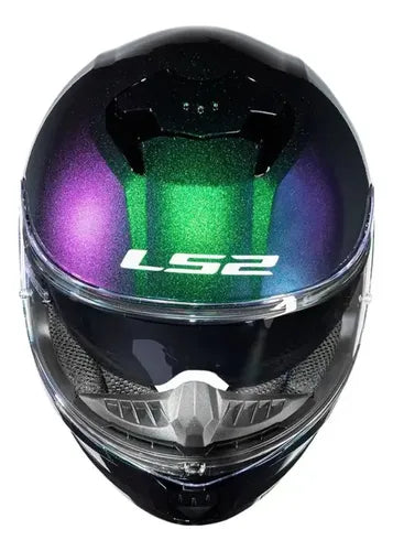 Capacete LS2 FF808 Stream II Solid com Óculos Solar Interno Azul Verde Roxo Brilhante