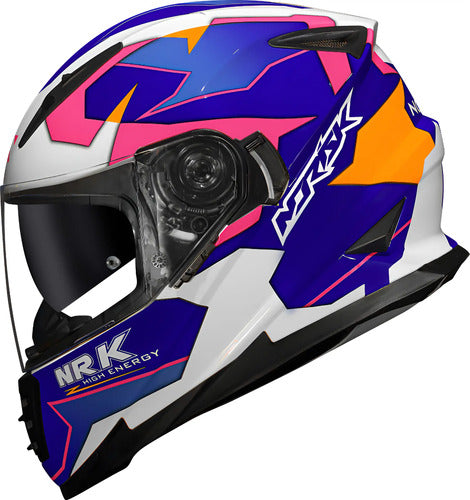 Capacete Norisk FF302 Soul District com Óculos Solar Interno Azul Branco Rosa Brilhante