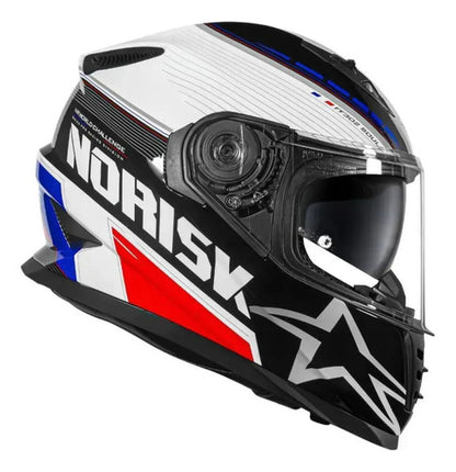Capacete Norisk FF302 Grand Prix França com Óculos Solar Interno Branco Brilhante