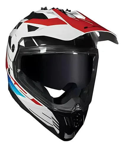 Capacete LS2 MX702 Pioneer II Namib com Óculos Solar Interno Branco Azul Vermelho