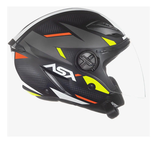 Capacete Aberto ASX City Air Square Preto Grafite Amarelo Fosco
