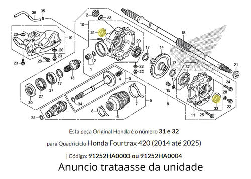 Retentor Lateral do Diferencial Traseiro Iron Honda Trx 420 Fourtrax 2014 a 2024 35x49x6 mm