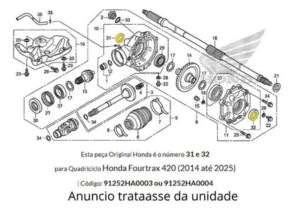 Retentor Lateral do Diferencial Traseiro Iron Honda Trx 420 Fourtrax 2014 a 2024 35x49x6 mm