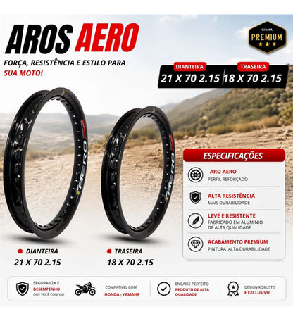 Par de Aros de Roda Aero Slim Monaco Honda Xre 300 Crf 230f 21x70 2.15 e 18x70 2.15 Preto Brilhante