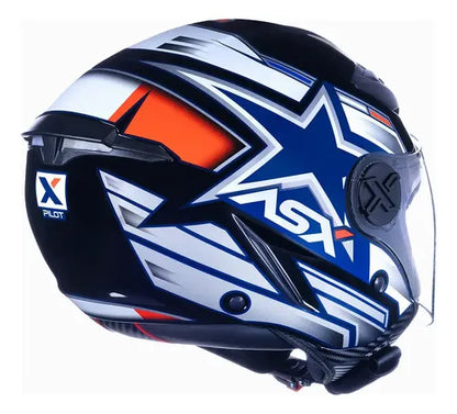 Capacete Aberto ASX City Air Pilot Preto Branco Vermelho Brilhante