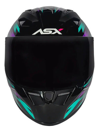 Capacete ASX City Arrow Preto Azul Roxo Brilhante