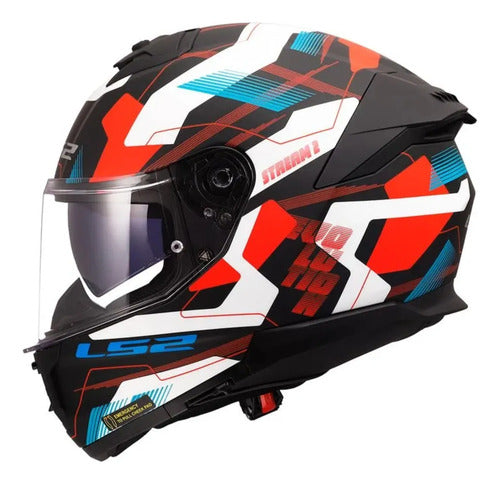 Capacete LS2 FF808 Stream II Mika com Óculos Solar Interno Branco Azul Vermelho