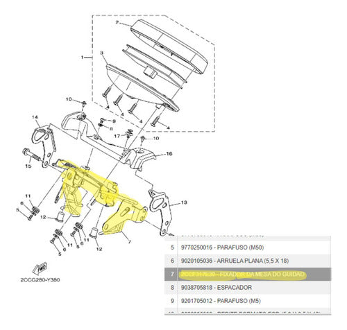 Fixador Suporte Aranha do Farol da Mesa do Guidão Yamaha Crosser 150 2023 a 2025