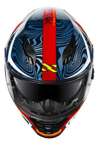 Capacete Norisk FF302 Soul II Control com Óculos Solar Interno Azul Laranja Brilhante Tamanho 56/S