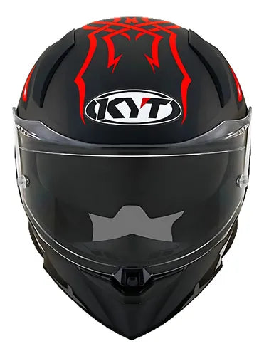 Capacete KYT R2R Fury 29 com Óculos Solar Interno Preto Cinza Vermelho Fosco