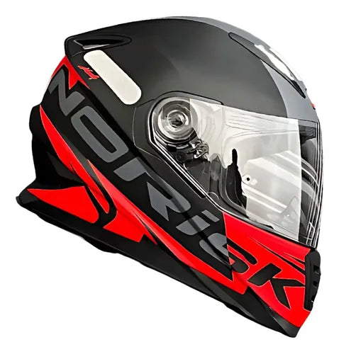 Capacete Norisk FF302 Manty com Óculos Solar Interno Preto Vermelho Fosco