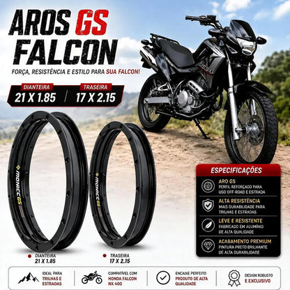 Par de Aros de Roda GS Monaco Honda Nx 400 Falcon 1.85x21 e 2.15x17 Preto Brilhante