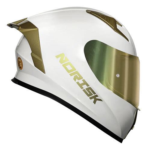 Capacete Norisk Flow Solid com Spoiler Branco Dourado Brilhante