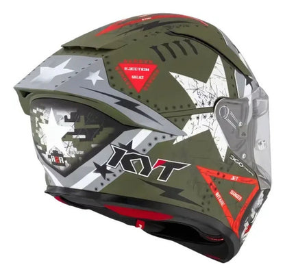 Capacete KYT R2R Max Assault com Óculos Solar Interno Verde Fosco