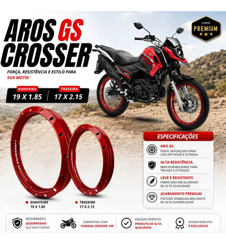 Par de Aros de Roda GS Monaco Yamaha Crosser 150 1.85x19 e 2.15x17 Vermelho