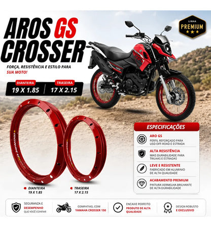 Par de Aros de Roda GS Monaco Yamaha Crosser 150 1.85x19 e 2.15x17 Vermelho