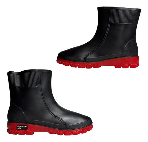 Bota de Chuva Protector Life Cano Médio Preto Vermelho