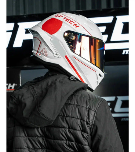 Capacete GP Tech Pilot Grand Prix Japão Branco Vermelho Brilhante