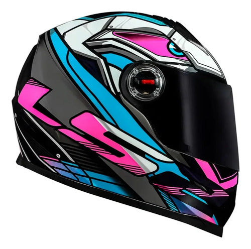 Capacete LS2 FF358 Xdron Ciano Rosa Brilhante