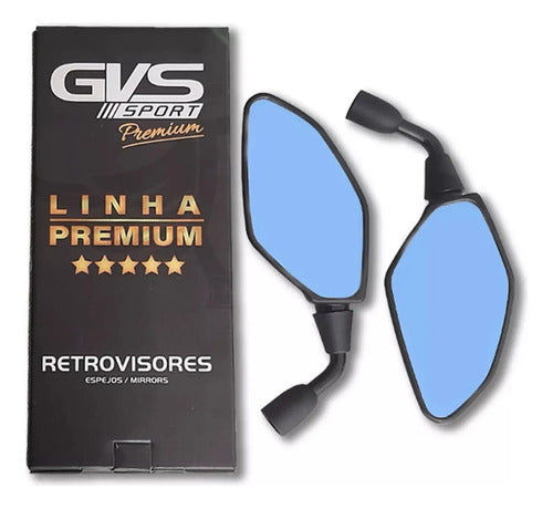 Par de Espelhos Retrovisores GVS Haste Curta Universal Rosca Yamaha Lente Convexa Azul