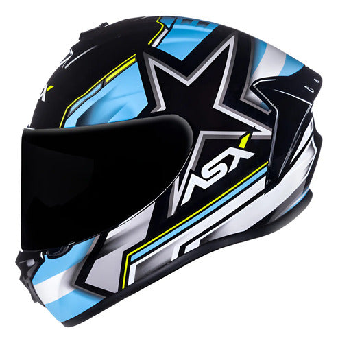 Capacete ASX Draken Pilot Argentina Preto Azul Amarelo Brilhante