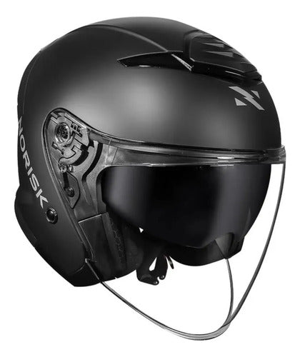 Capacete Aberto Norisk City Solid com Óculos Solar Interno Preto Fosco