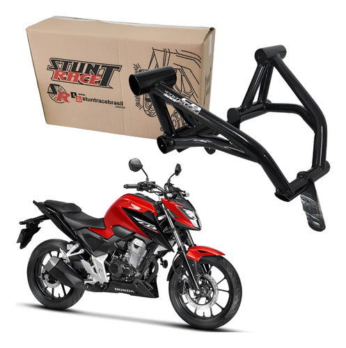 Protetor de Motor Stunt Race Street Cage Honda Cb 300f Twister 2023 a 2025 Preto Brilhante